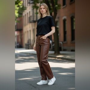 Wilfred Cognac Straight Leg Leather Pants